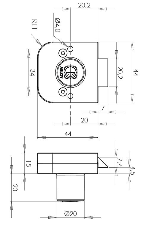 ABLOY OF221C konttorikalustelukko, mitat